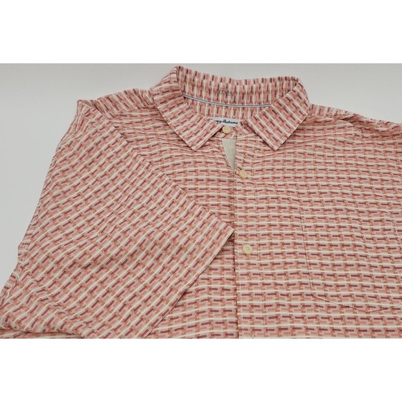 Tommy Bahama Short Sleeve Havana Pink Shirt Mens XL Geovanni Geo 100% Silk - Picture 1 of 12